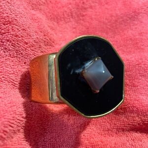 Vince Camuto Gold-Tone Ring with Black Onyx and Gray Cabochon